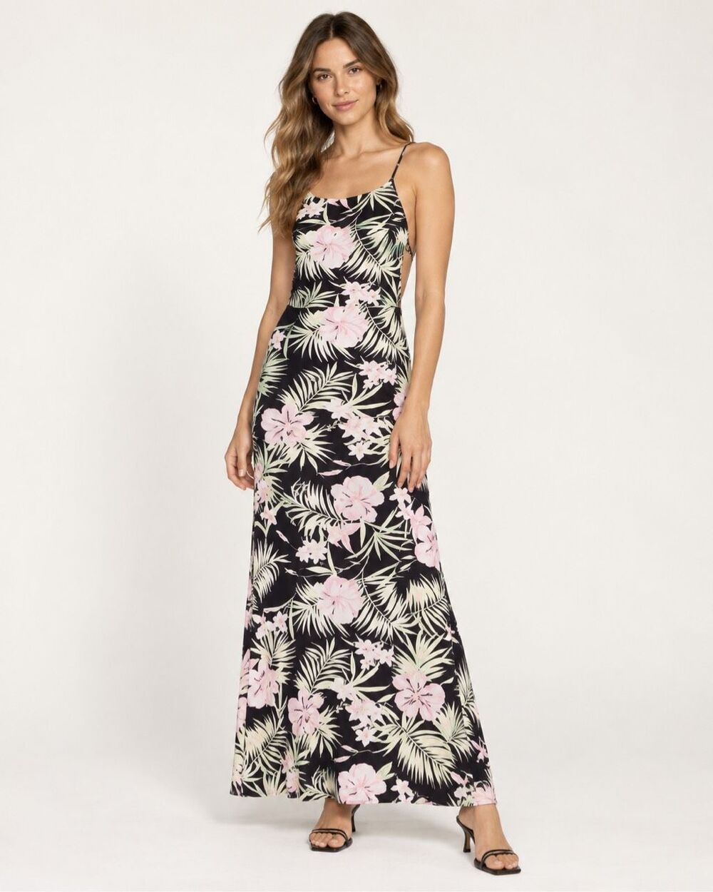 For Love & Lemons Palms Maxi Dress Pastel Palm Floral Open Back XS